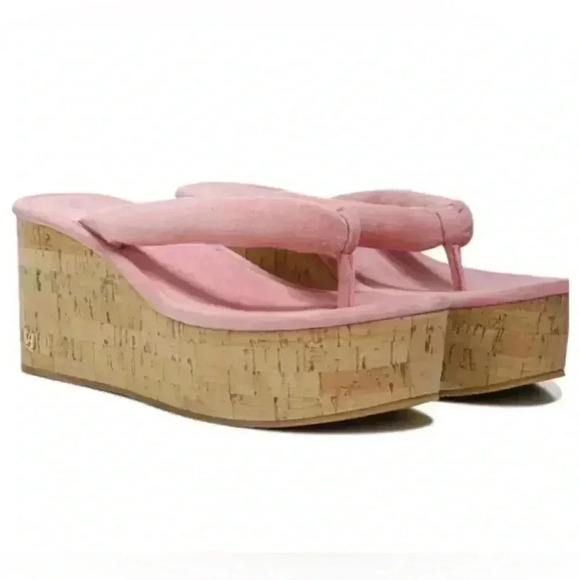 Veronica Beard Shoes - Veronica Beard 6 Geno Cork Leather‎ Suede Pink Wedge Heel Sandals